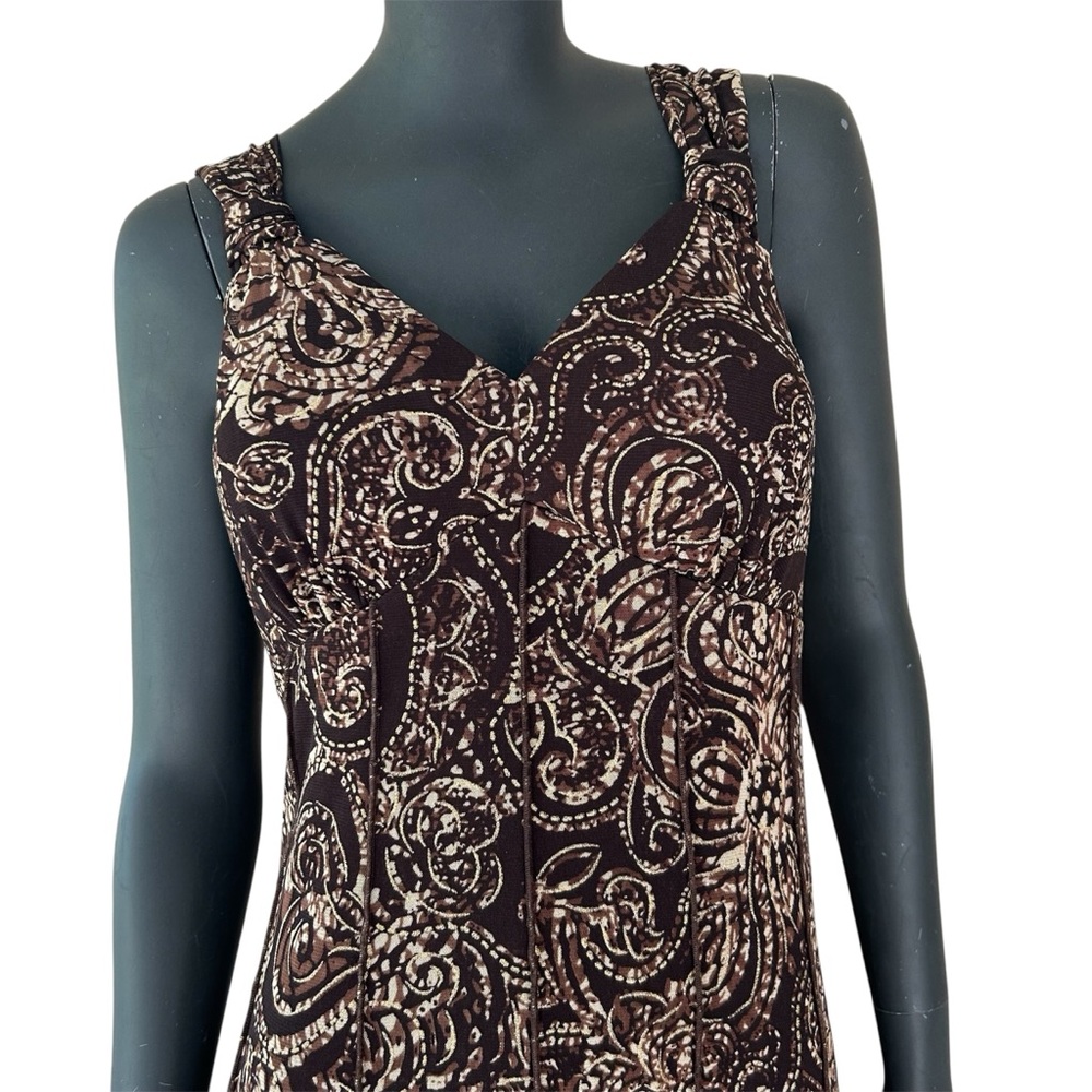 Vintage Y2K Fairycore Dress Lettuce Hem Empire Waist Earthy Brown Midi
